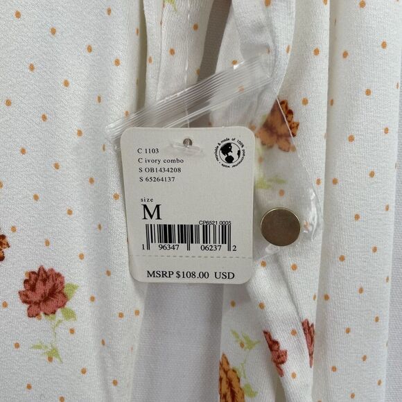 Free People Dress Womens Medium White Orange Floral Boho Peasant Fairy NWT - Picture 12 of 16